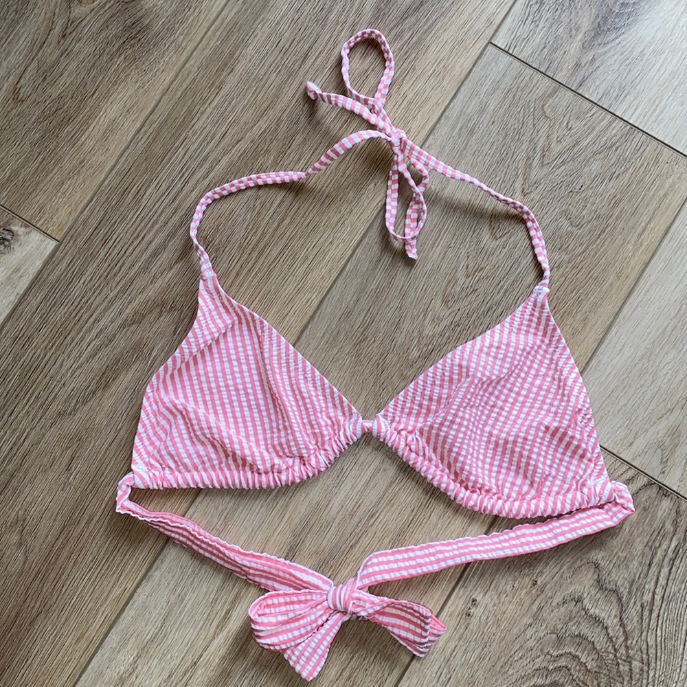 J. Crew Triangle Bikini Seersucker Pink White S